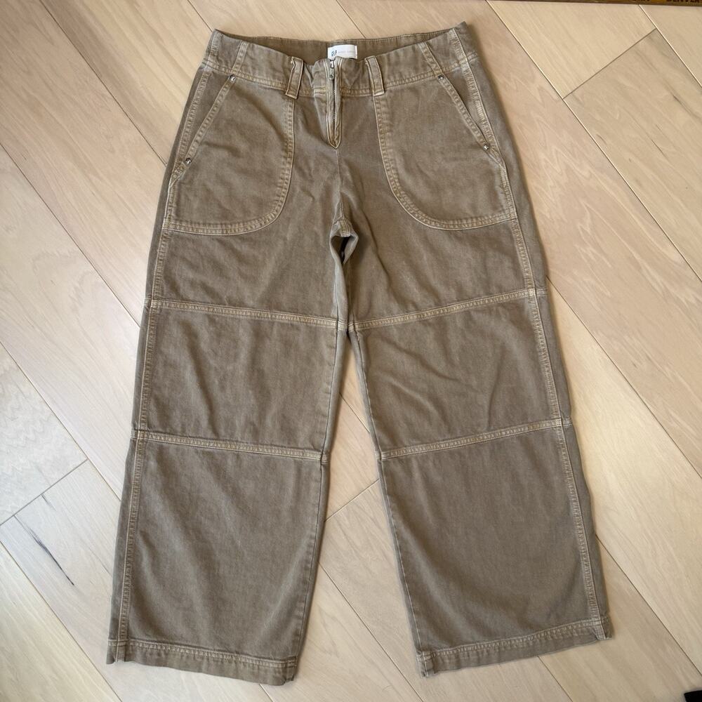 Gap Sandy Liang Low Rise Utility Pants Women's 10 Tan Brown Double Knee Baggy - Picture 2 of 11